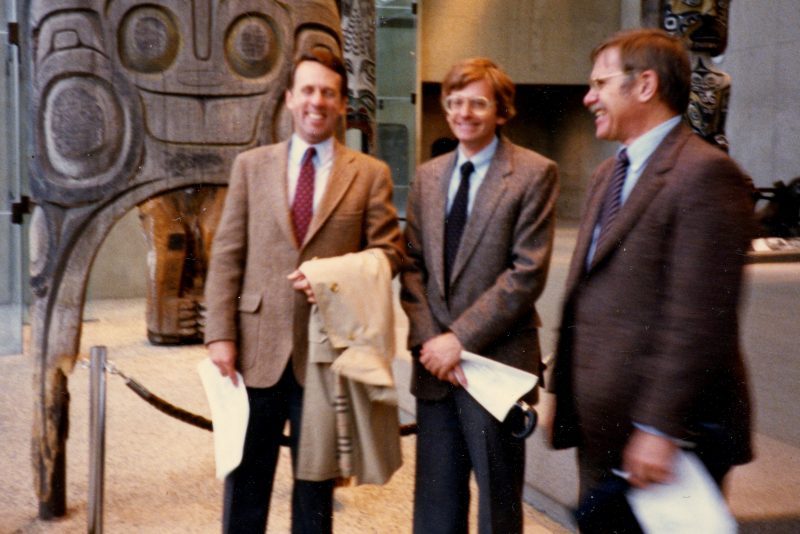 Dr. Charles Keyes with Dr. Peter Geithner and Dr. Glenn May (who succeeded Gerry Fry as the head of Southeast Asian Studies at the University of Oregon) at the Anthropology Museum at UBC in 1989.