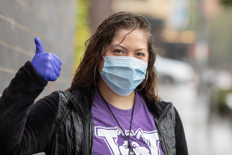 UW student in personal protective equipment. Photo credit: University of Washington.