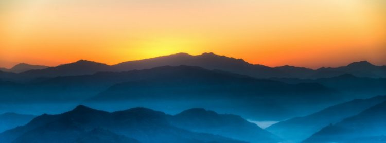 Sunset behind Himalaya mountains