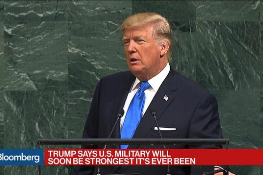 U.S. President Donald Trump addressing the U.N. General Assembly. Photo Credit: Bloomberg screenshot